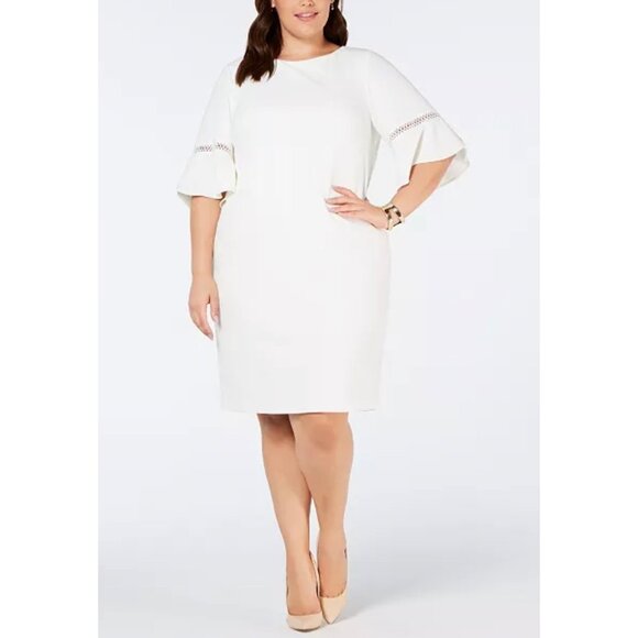 Jessica Howard Women White Elbow Length Tulip Sleeve Shift Dress Size 16 - Picture 1 of 10